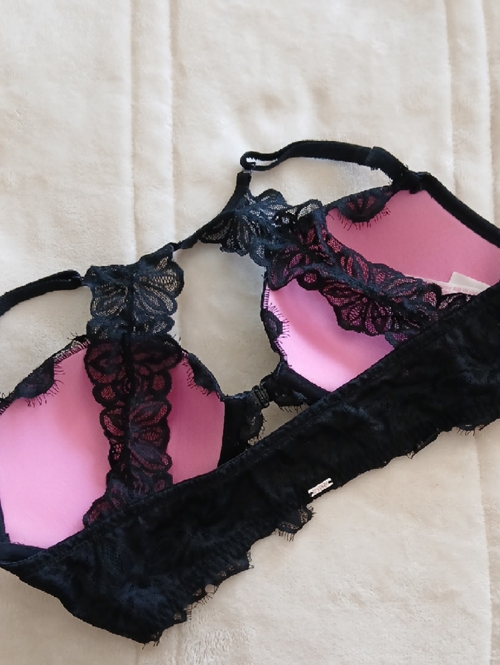 PINK Lace Racerback Push-Up Bra - Black - Picture 4 of 6